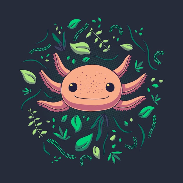 Axolotl with Plants // Kawaii, Wild Animal by Geekydog