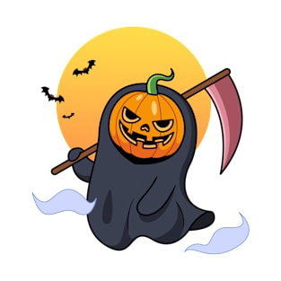 Halloween Grim Reaper Pumpkin Scythe T-Shirt