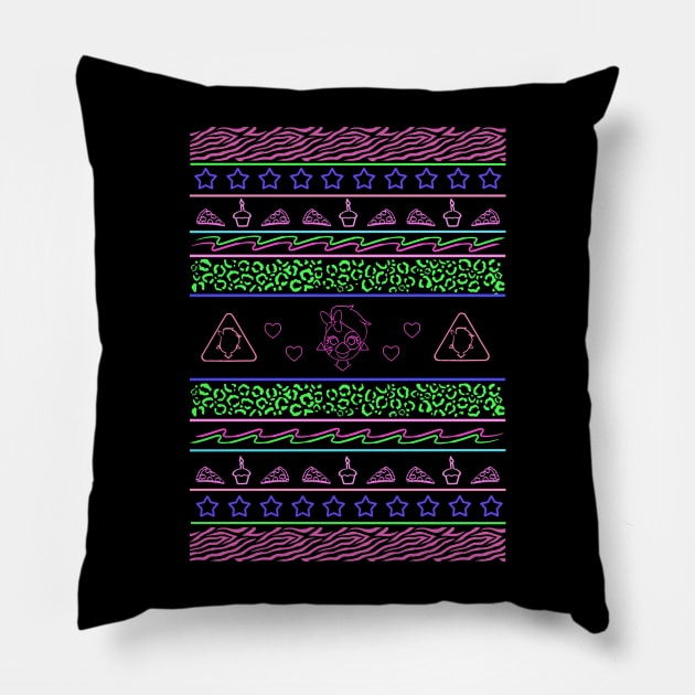 Glamrock Popstar Chicken Ugly Holiday Sweater Pillow by SlothworksStudios
