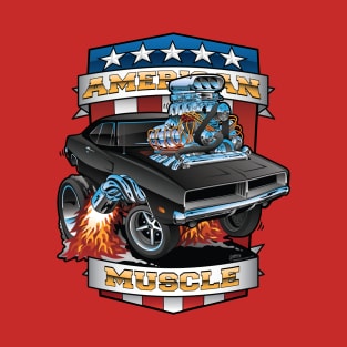 American Muscle Patriotic Classic Muscle Car Cartoon Illustration T-Shirt