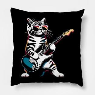 Guitar Cat Novelty Rock Music Band Concert Funny Cat Pillow