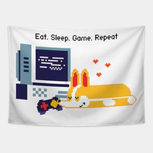 'Eat. Sleep. Game. Repeat.' Video Game Lover with Cute Pixel Dog Design Tapestry