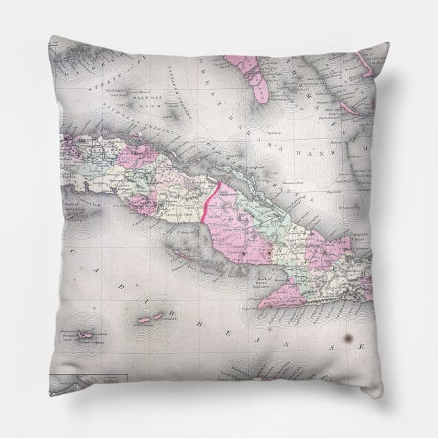 Vintage Map of Cuba (1861) Pillow by Bravuramedia