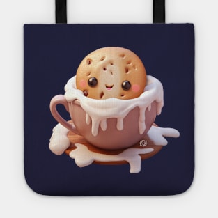 Cute Kawaii Chocolate Chip Cookie in a cup of hot chocolate and cream Tote