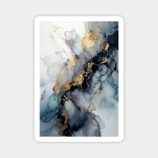 Golden Waves of Blue - Abstract Alcohol Ink Art Magnet