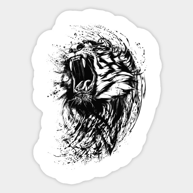 Fierce Roaring Tiger Black And White Abstract Tiger Art Tiger