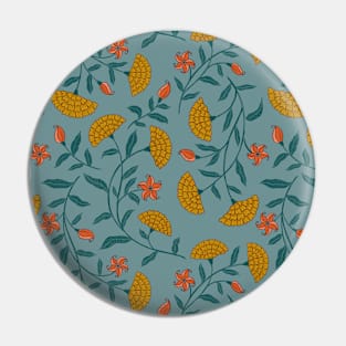 Summer Florals Marigold Pattern - Yellow and Mint Pin