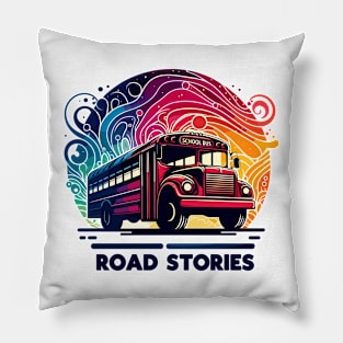 Artistic silhouette of a school bus, Road Stories Pillow