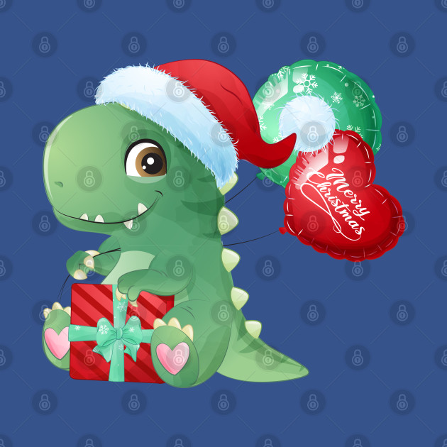 Disover Cute Christmas T Rex With Santa Hat And Gift Box - Christmas T Rex - T-Shirt