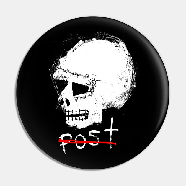 Post Skull Doodle White Pin by Mijumi Doodles