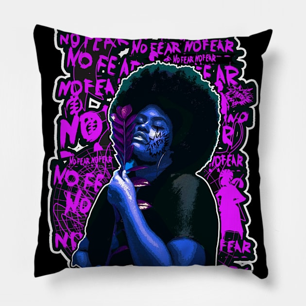 No Fear Strong Black Woman Afro Pillow by Glass Table Designs