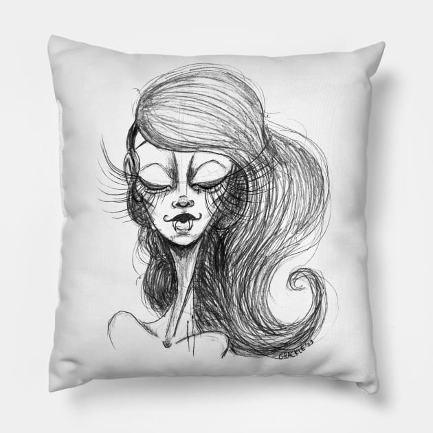 Sketch Of The Vampiress Pillow by Jan Grackle