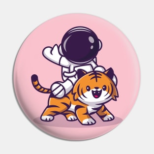 Astronaut With Cute Tiger Cartoon Pin