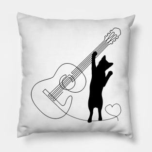 Cat loves guitar Tshirt Pillow