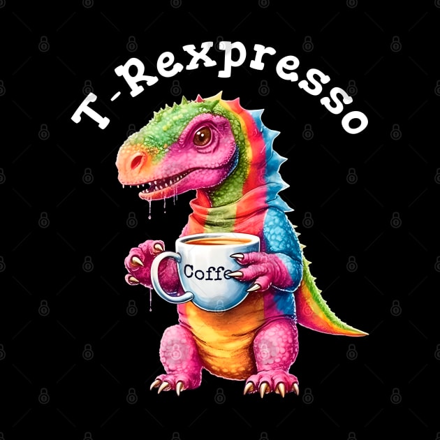 Cute Rainbow Dinosaur T-Rex - T-Rexpresso - Kawaii Anime Dino & Coffee Lover by Ai Wanderer