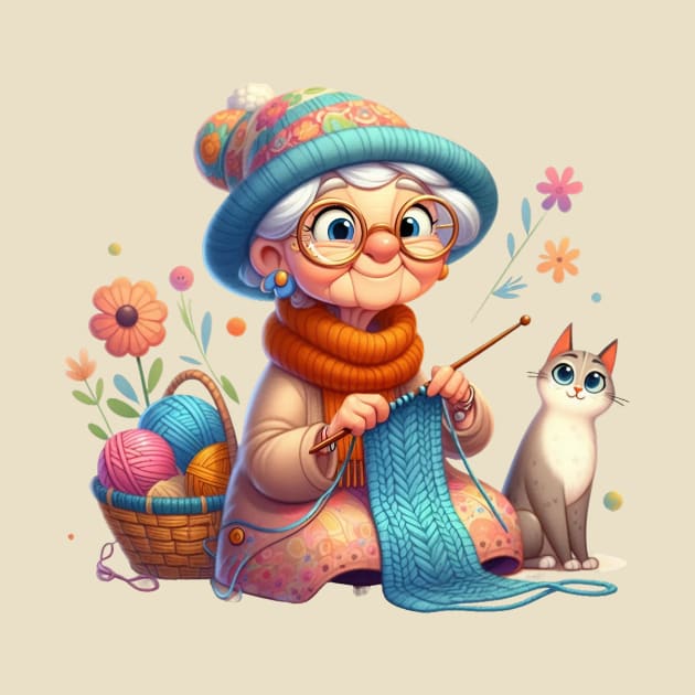 Cute Knitting Granny by Dmytro