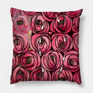 FUCHSIA PINK ROSES AND TEARDROPS Art Nouveau Floral Pillow