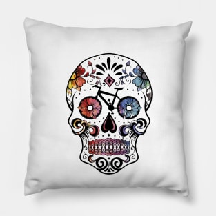 Watercolor cycling sugar skull Pillow