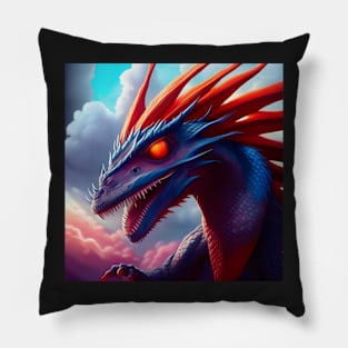 Monstrous Blue Dragon with Orange Spikes Pillow