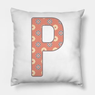 MONOGRAM LETTER P PINK FLORAL TYPOGRAPHY DESIGN Pillow