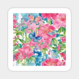 Preppy colors flowers and butterflies watercolor Magnet