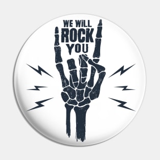 Funny Illustration. Skeleton Arm. We Will Rock You Pin