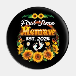 Est 2024 First Time Memaw New Mom Baby Sunflower Pin