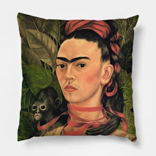 Self Portrait with Monkey by Frida Kahlo Pillow