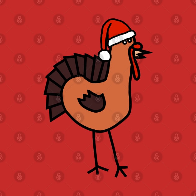 Thanksgiving Turkey Wearing a Santa Hat for Christmas by ellenhenryart