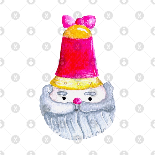 Cute Santa Bell Christmas Ornament Illustration - Watercolor by Neginmf