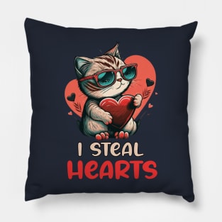 Funny Valentines day Saying - I Steal Hearts Valentine Day Gift For Cat Lovers Pillow