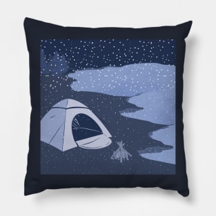 Snowfall on a campsite Pillow