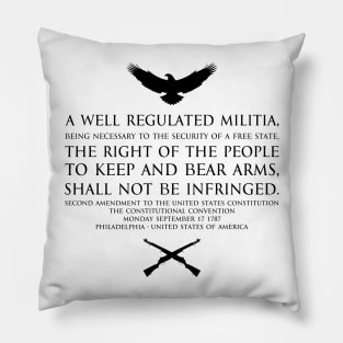 2nd Amendment (Second Amendment to the United States Constitution) Text - with US Bald eagle and crossed m1garand - Black Pillow