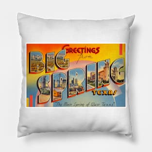 Greetings from Big Spring Texas, Vintage Large Letter Postcard Pillow