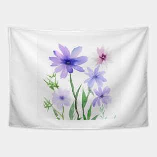 Blue Watercolor Flower Tapestry