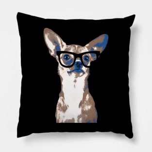 Hipster Chihuahua, Slam Poet Dog, Intelectual Glasses Nerd Pillow