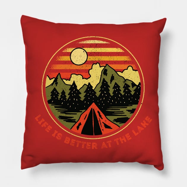 Life is Better at the Lake and Hiking, camping Gift for forest lover Pillow by yassinebd