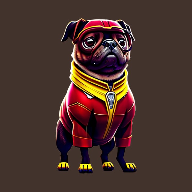 Cute Pug in Red Iron Suit - Adorable Dog in Custom Metal Costume by fur-niche