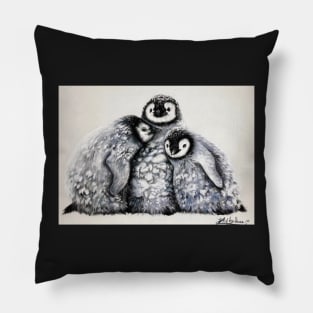 A Trio of Penguin Chicks In The Snow Pillow