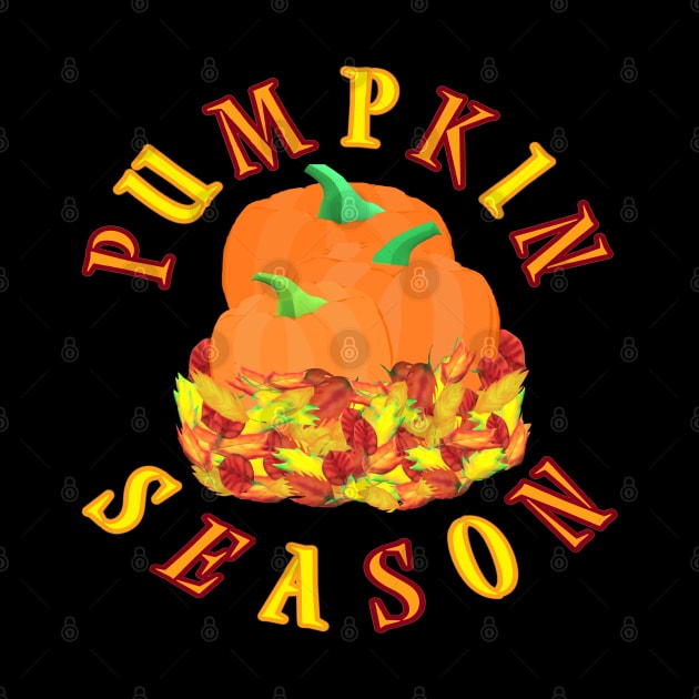 Pumpkin Season. Fall Leaves and Pumpkins. (Black Background) by Art By LM Designs 