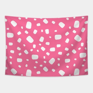 White abstract shapes over pink Tapestry