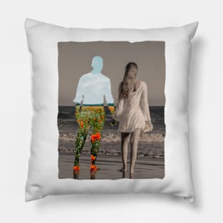 Cool couple silhouette on beach Pillow