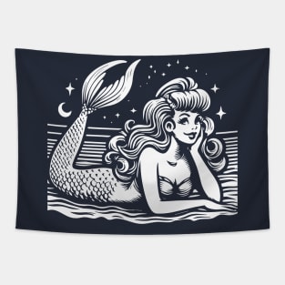 Linocut Mermaid Tapestry