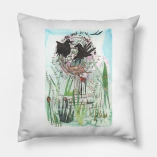 Nesting Crows in summer time, birds in their nest Pillow