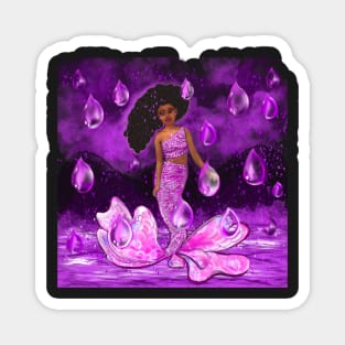 Mermaid in the rain, mermaid among raindrops falling into Water Magnet