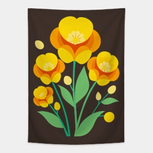 Yellow Buttercup Flowers Retro Boho Tapestry