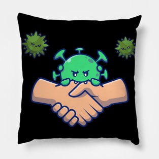 Hand shake with cute virus cartoon 2 Pillow