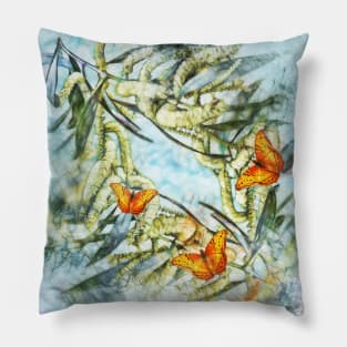 beautiful painted butterflies on wattle Pillow