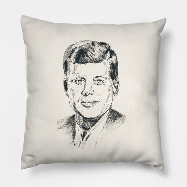 JFK illustration portrait Pillow by Corvons