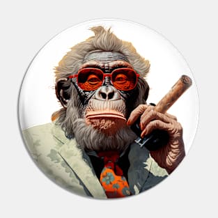 Cigar Smoking Orangutan: Sophisticated Orangutan Charm on a light (Knocked Out) background Pin
